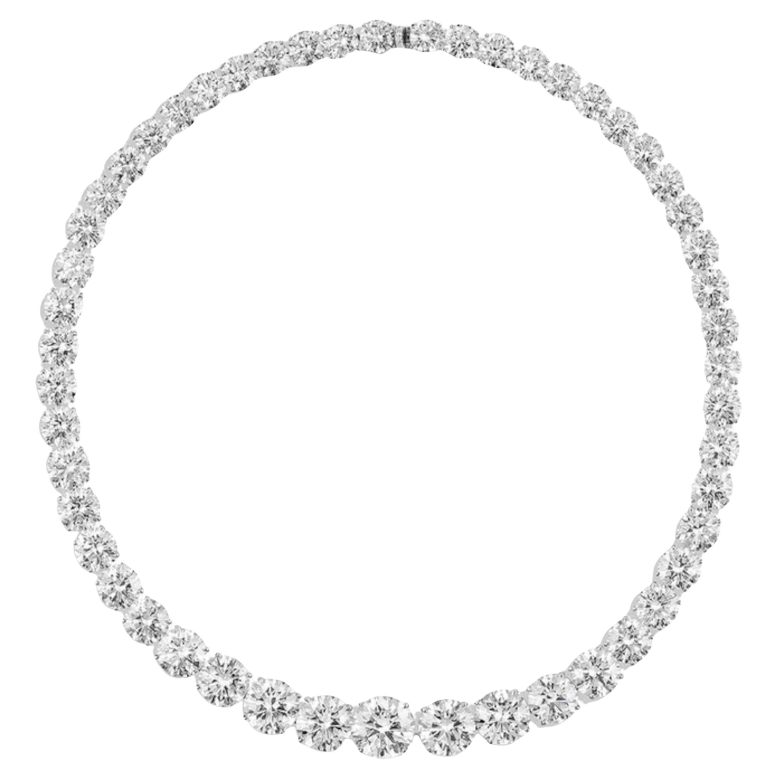 Round Cut 100 Carat Diamond Riviera Platinum Necklace For Sale