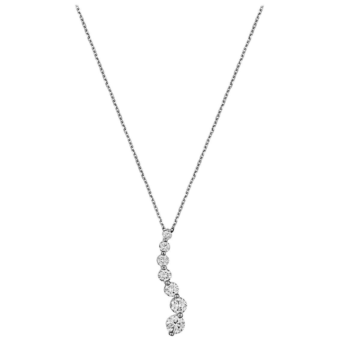 1.00 Carat Diamond Seven-Stone Journey Gold Pendant Necklace For Sale