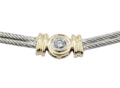 Bezel Set Diamond Station Cable Link Necklace in Two Tone 14 Karat Gold
