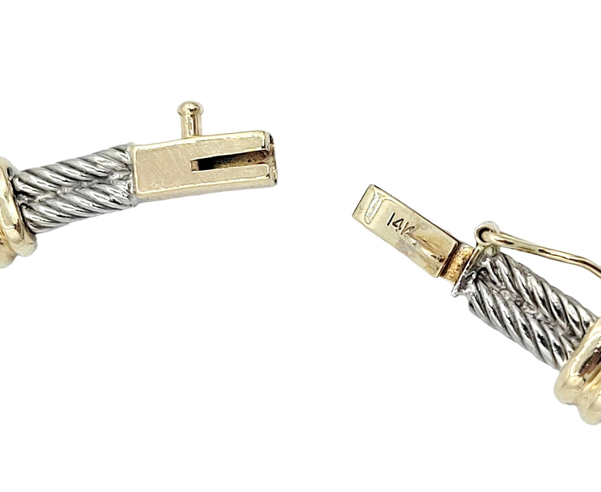 Round Cut 1.00 Carat Diamond Station Cable Link Necklace in 14 Karat White & Yellow Gold For Sale