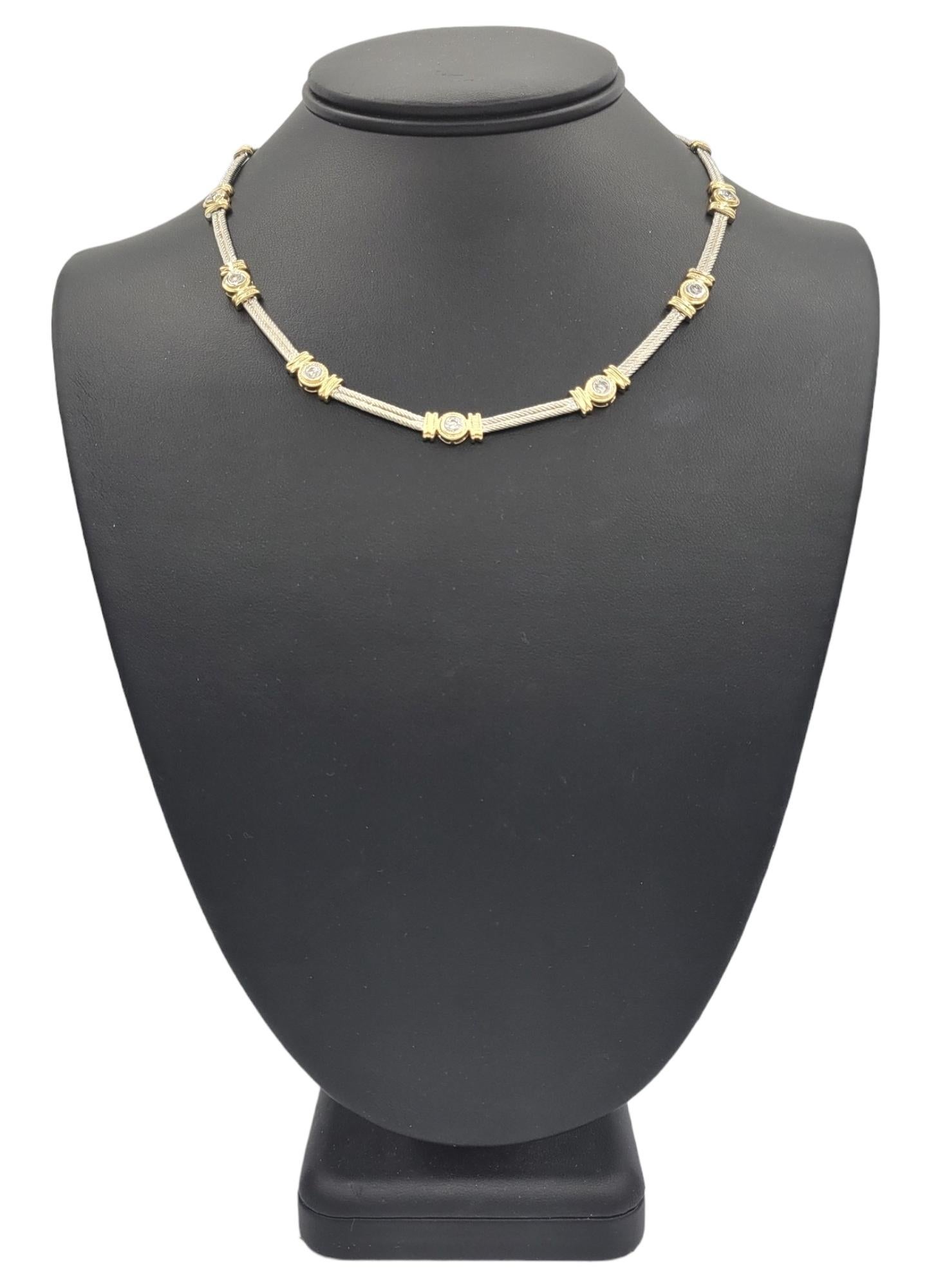 1.00 Carat Diamond Station Cable Link Necklace in 14 Karat White & Yellow Gold In Good Condition For Sale In Scottsdale, AZ