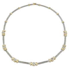 Collier à maillons câble station en or blanc et jaune 14 carats avec diamants de 1,00 carat