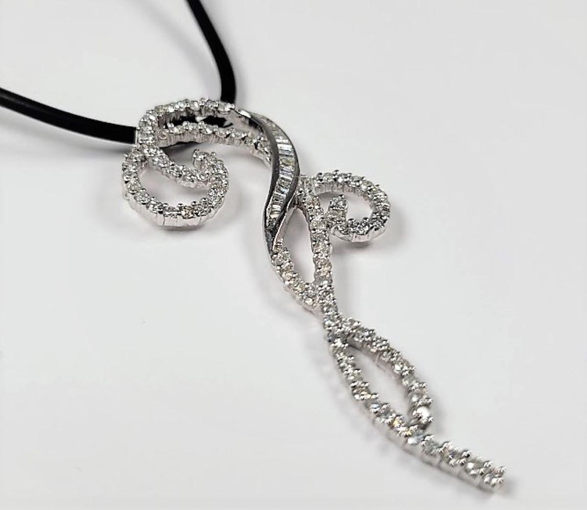 Women's or Men's 1.00 Carat Diamond Swirl Pendant on Rubber Cord For Sale