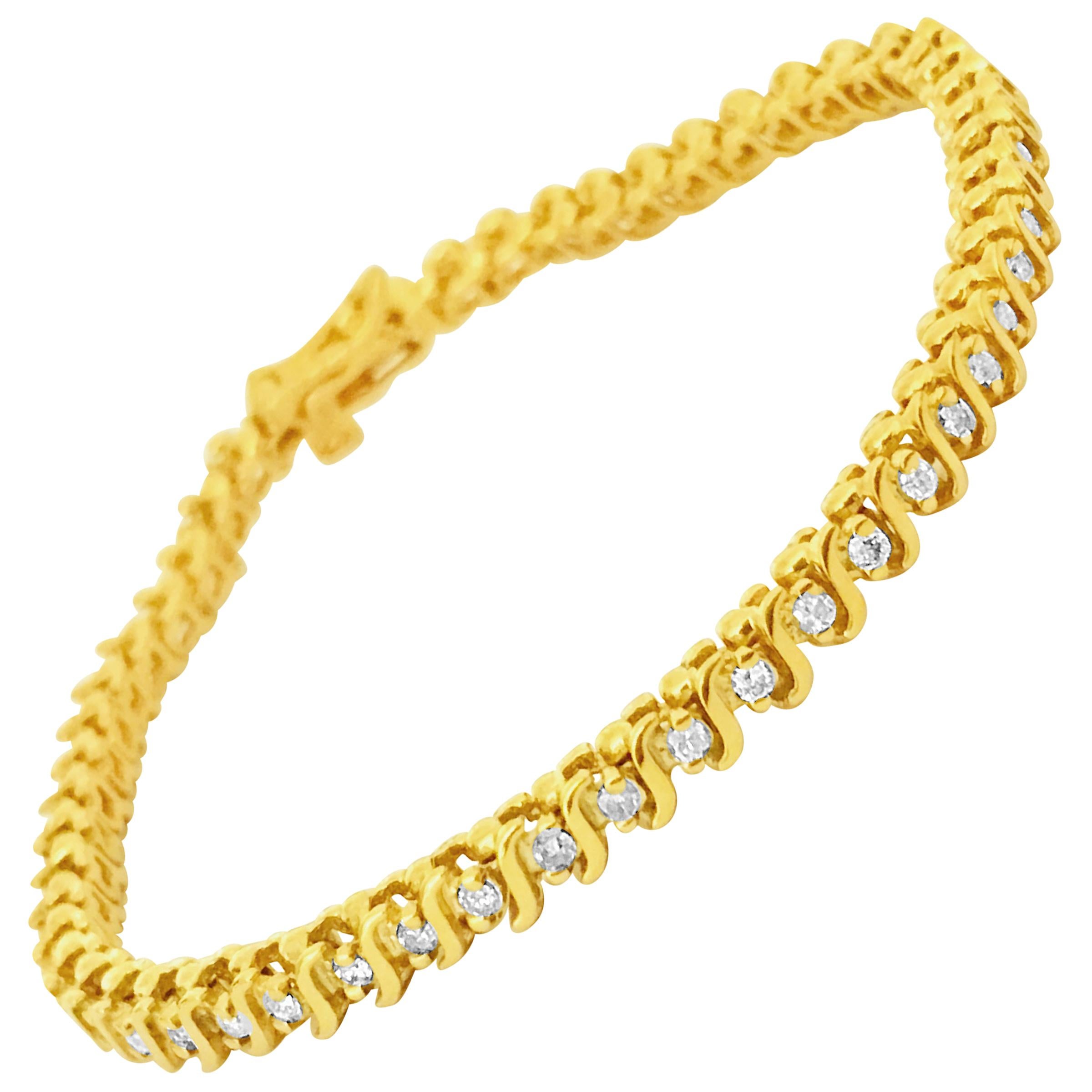 1.00 Carat Diamond Tennis Bracelet in 14 Karat Yellow Gold For Sale