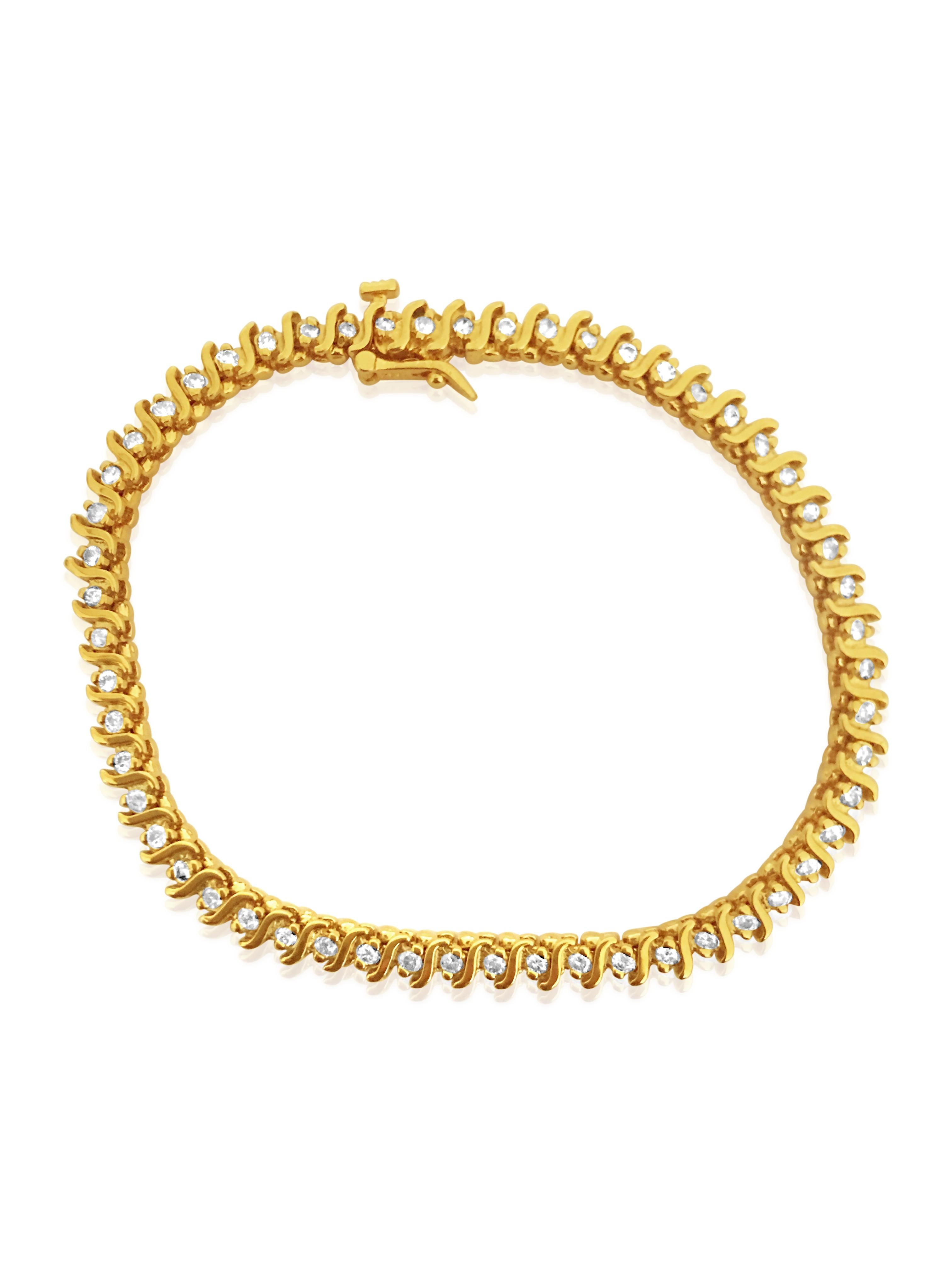 Modern 1.00 Carat Diamond Tennis Bracelet in 14 Karat Yellow Gold For Sale