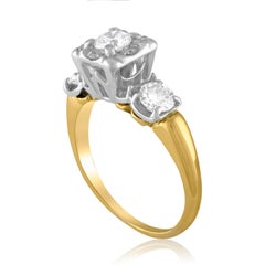 1.00 Carat Total Diamond Three-Stone Two Tone Gold Ring