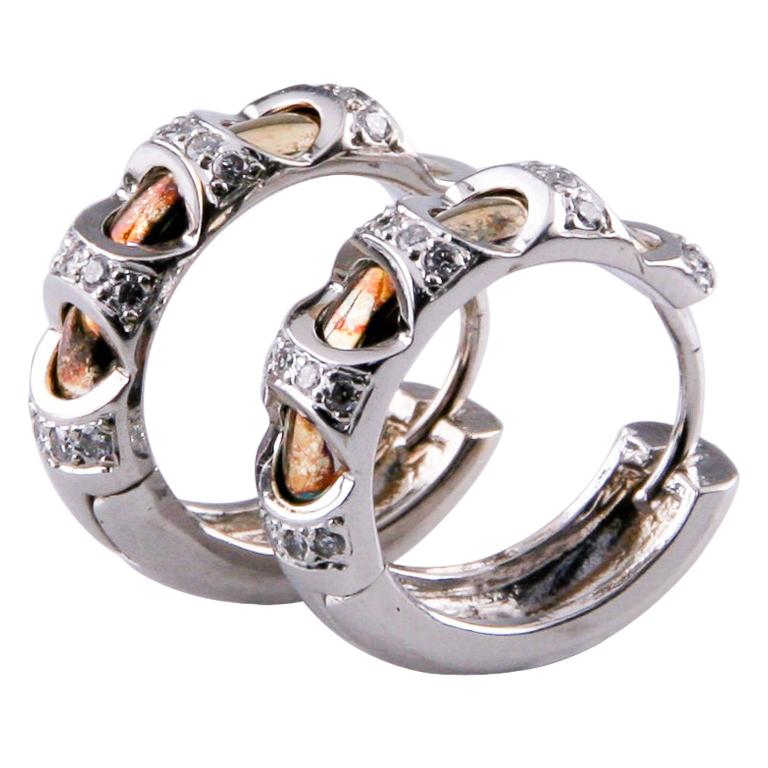 1,00 Karat Diamant Zweifarbiger Goldband-Ring und Creolen in 14 Karat im Angebot