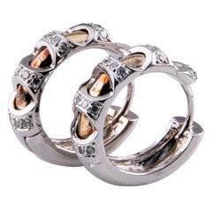 1.00 Carat Diamond Two-Tone Gold Band Ring and Hoop Earrings Set in 14 Karat
