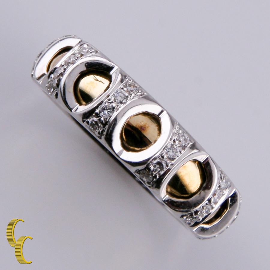Anello a fascia in oro bicolore con diamante da 1,00 carati e orecchini a cerchio in 14 carati In condizioni buone in vendita a Sherman Oaks, CA