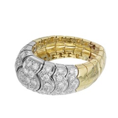 1.00 Carat Diamond Two Tone Gold Flexible Wave Link Band Ring
