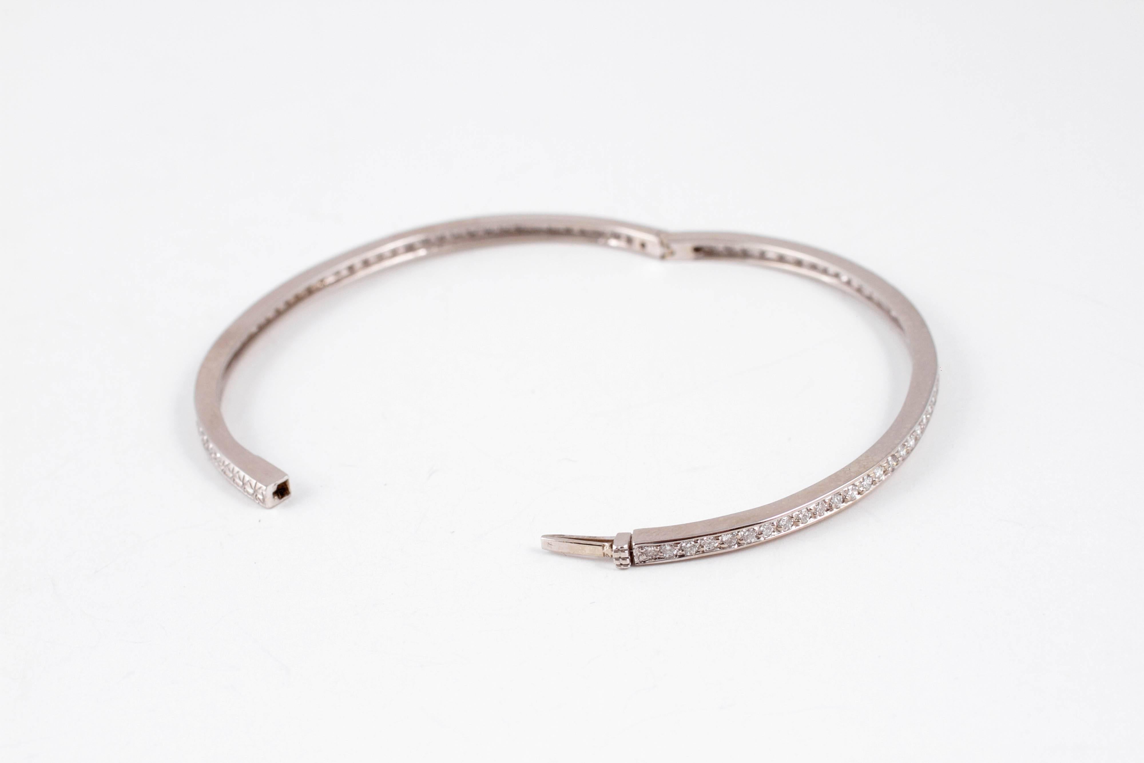 1.00 Carat Diamond White Gold Bangle Bracelet 2