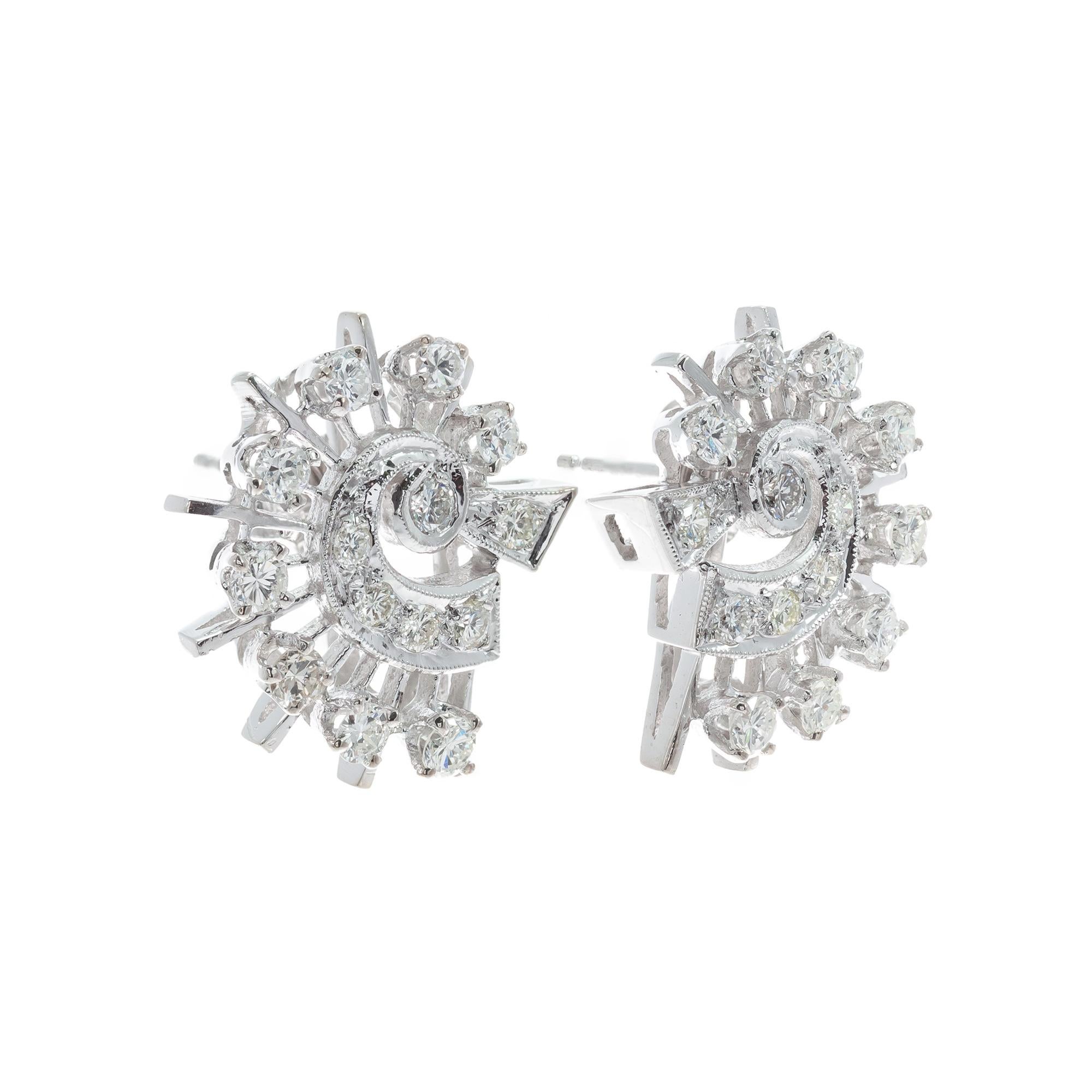 1.00 Carat Diamond White Gold Comet Design Earrings For Sale 1