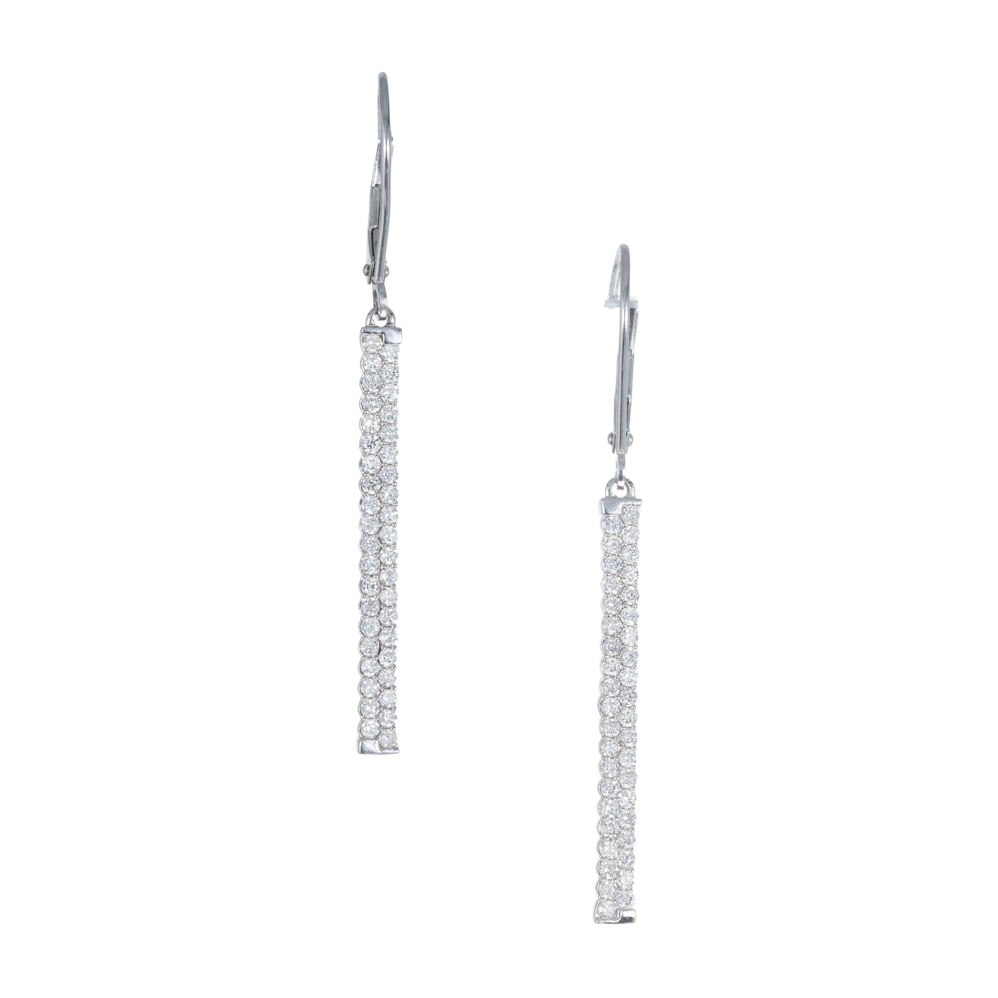 1.00 Carat Diamond White Gold Two-Row Dangle Earrings