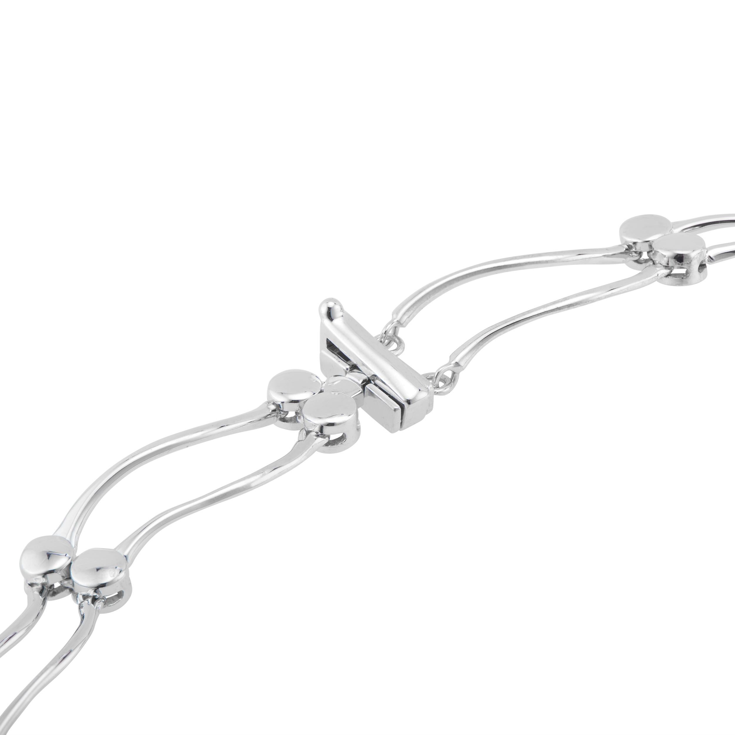 Round Cut 1.00 Carat Diamond White Gold Two Row Swirl Link Necklace  For Sale