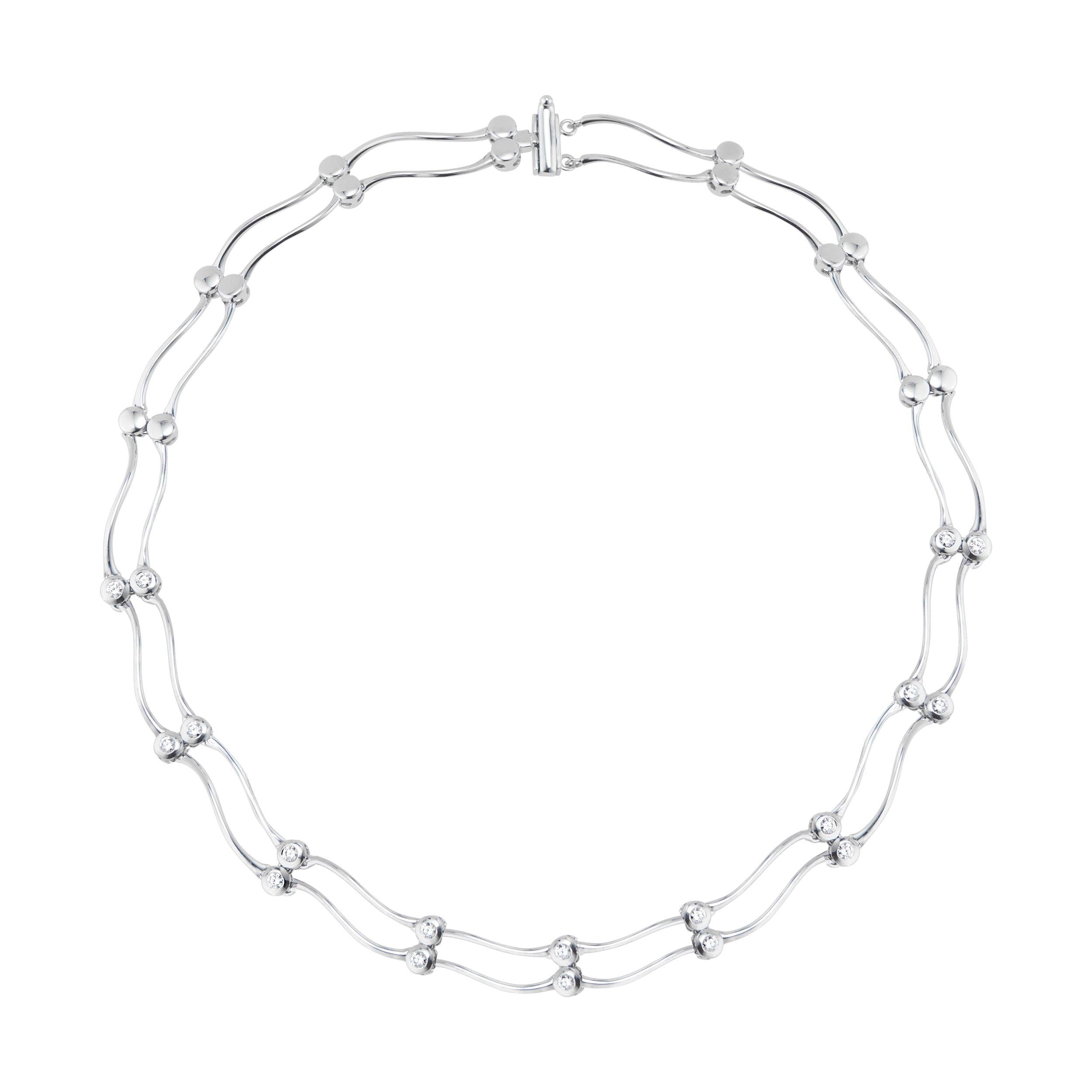 1.00 Carat Diamond White Gold Two Row Swirl Link Necklace  For Sale
