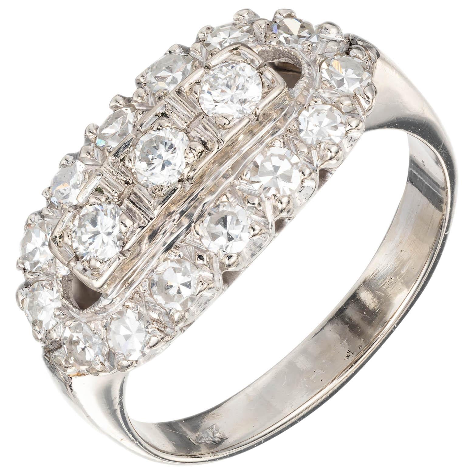 1.00 Carat Diamond White Gold Vintage Oval Cluster Ring For Sale