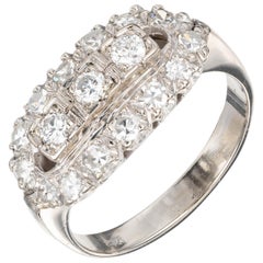 Bague grappe ovale vintage en or blanc avec diamants de 1,00 carat