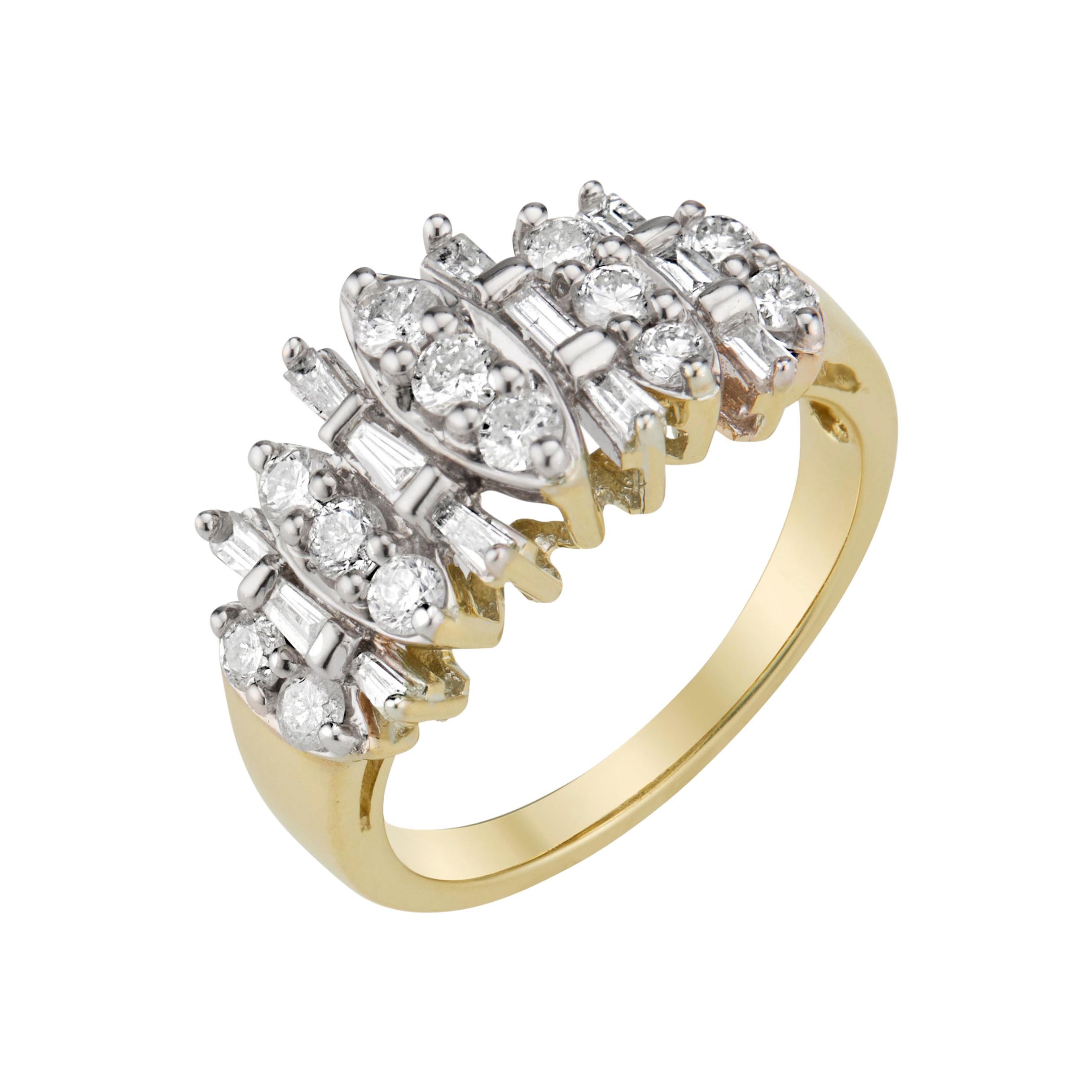 Bague grappe en or jaune avec diamants de 1,00 carat