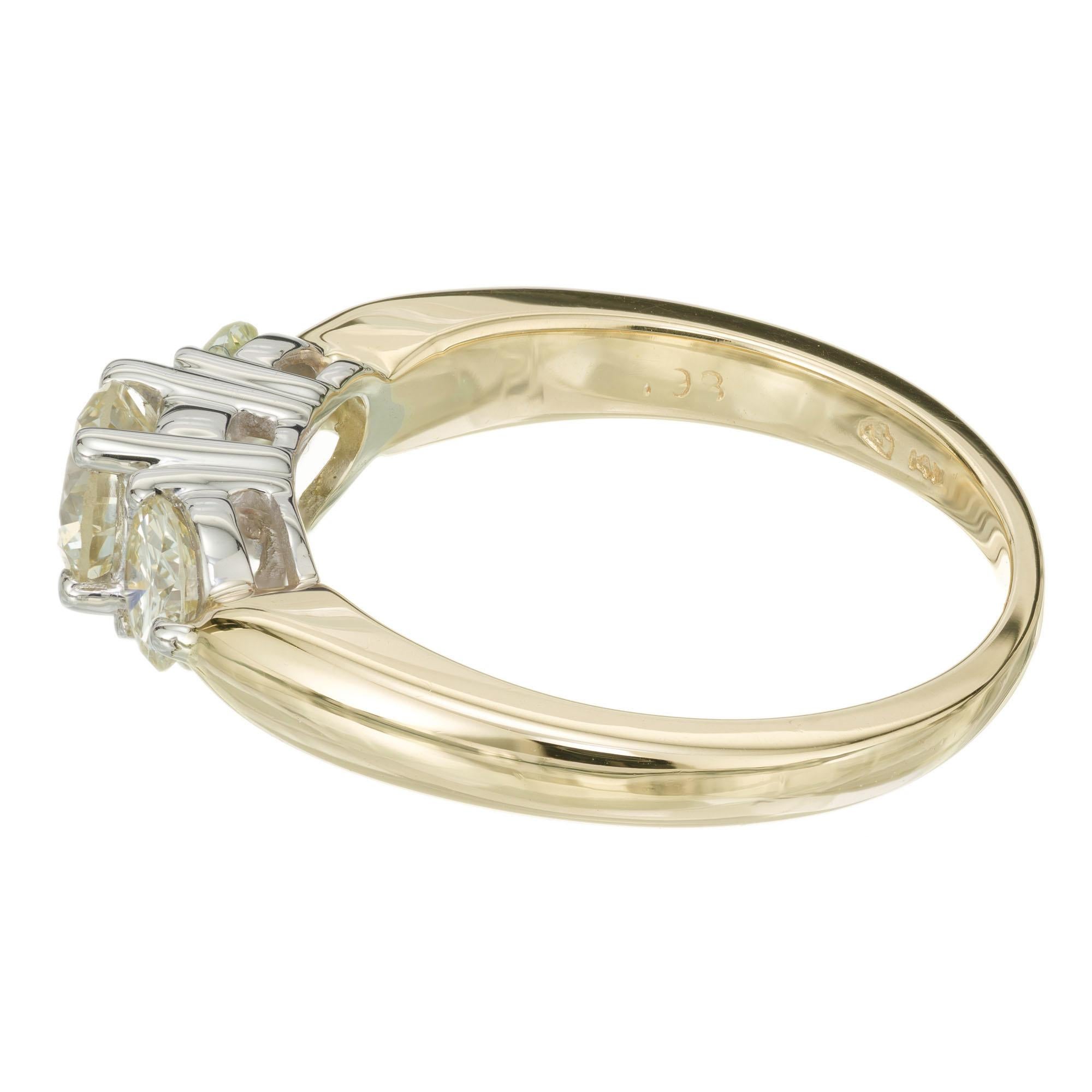 Round Cut 1.00 Carat Diamond Yellow White Gold Three-Stone Engagement Ring For Sale