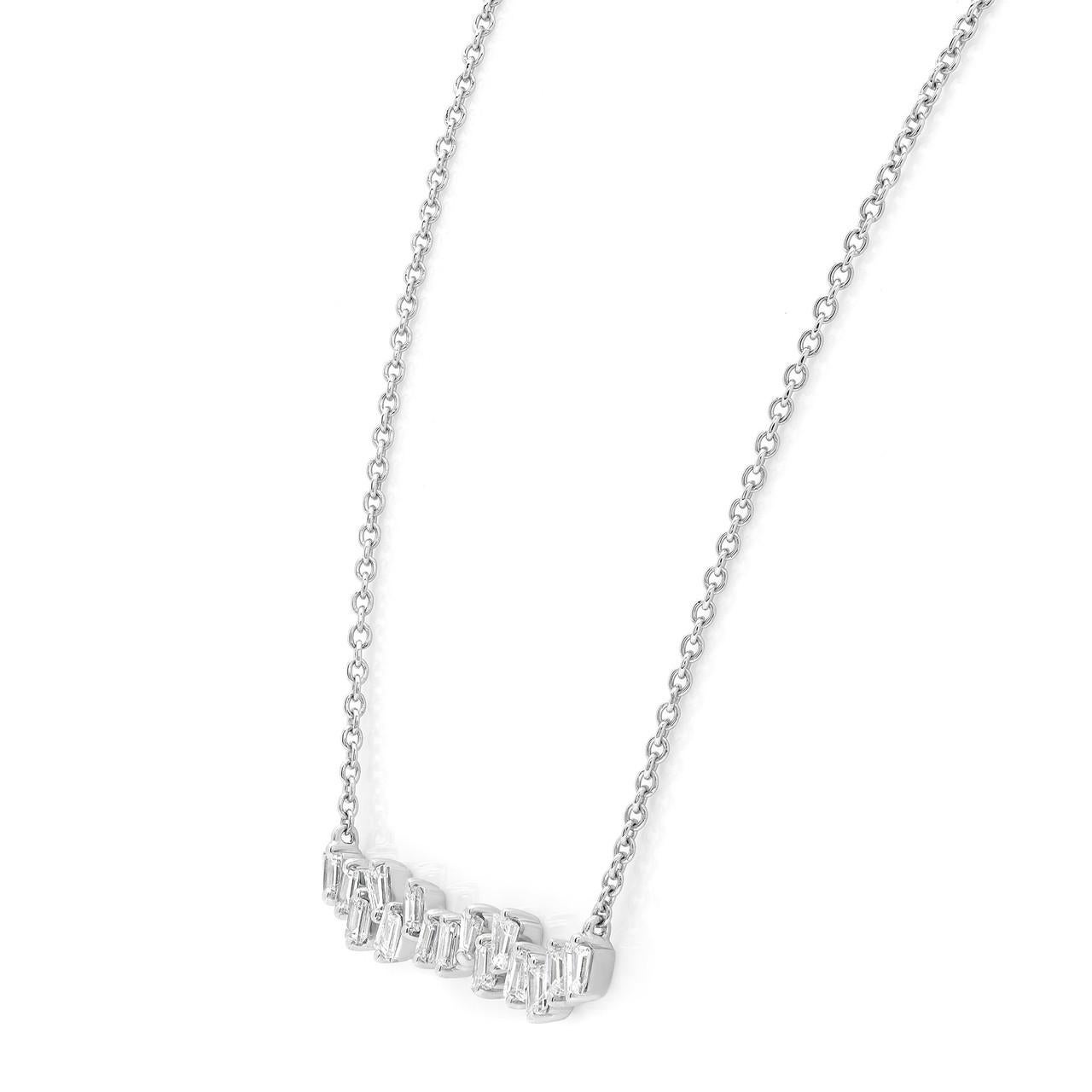 Modern 1.00 Carat Diamond Zig Zag Baguette Necklace 18K White Gold. For Sale