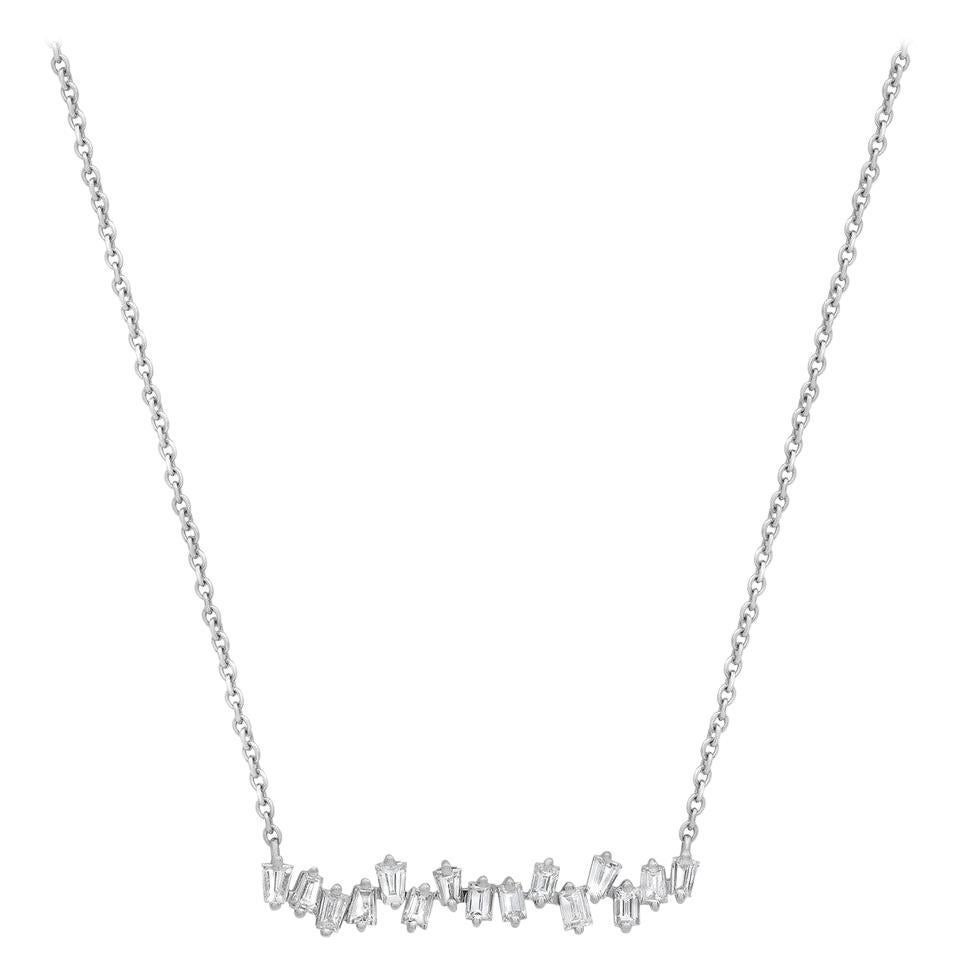 1.00 Carat Diamond Zig Zag Baguette Necklace 18K White Gold. For Sale