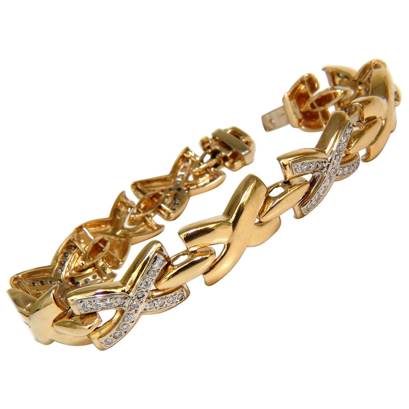 Pulsera clásica con eslabones en forma de «X» con diamantes de 1,00 quilates, G/VS, 14 quilates*