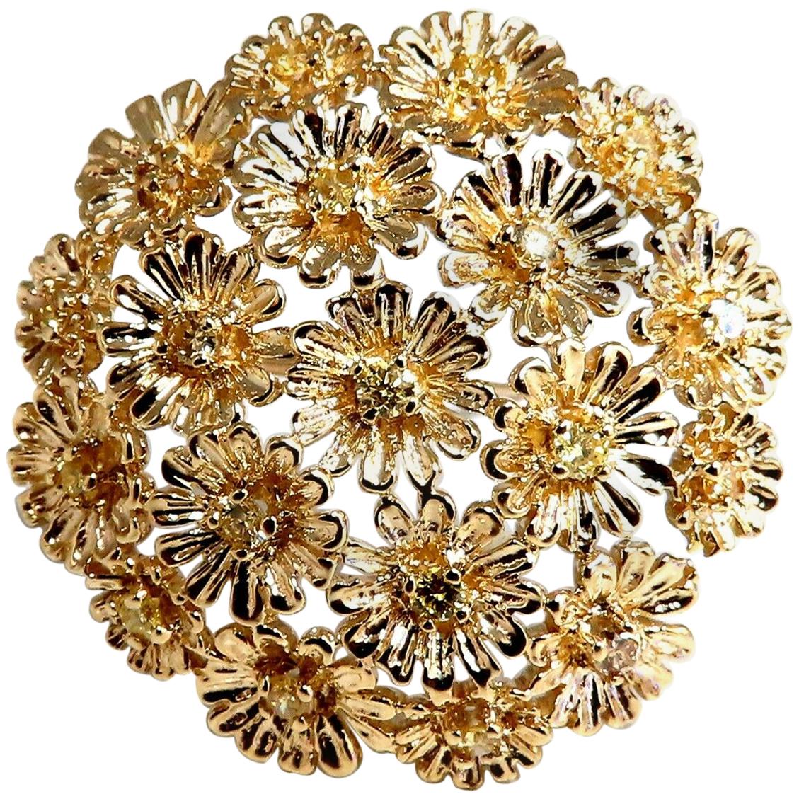 1.00 Carat Diamonds Dandelion Cluster Bundle Brooch Pendant 14 Karat