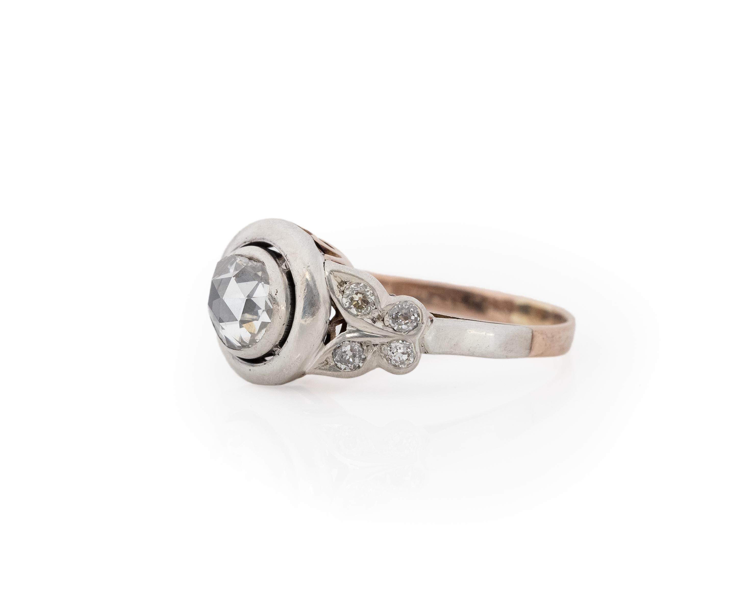Rose Cut 1.00 Carat Edwardian Diamond 14 Karat Rose Gold Platinum Engagement Ring For Sale