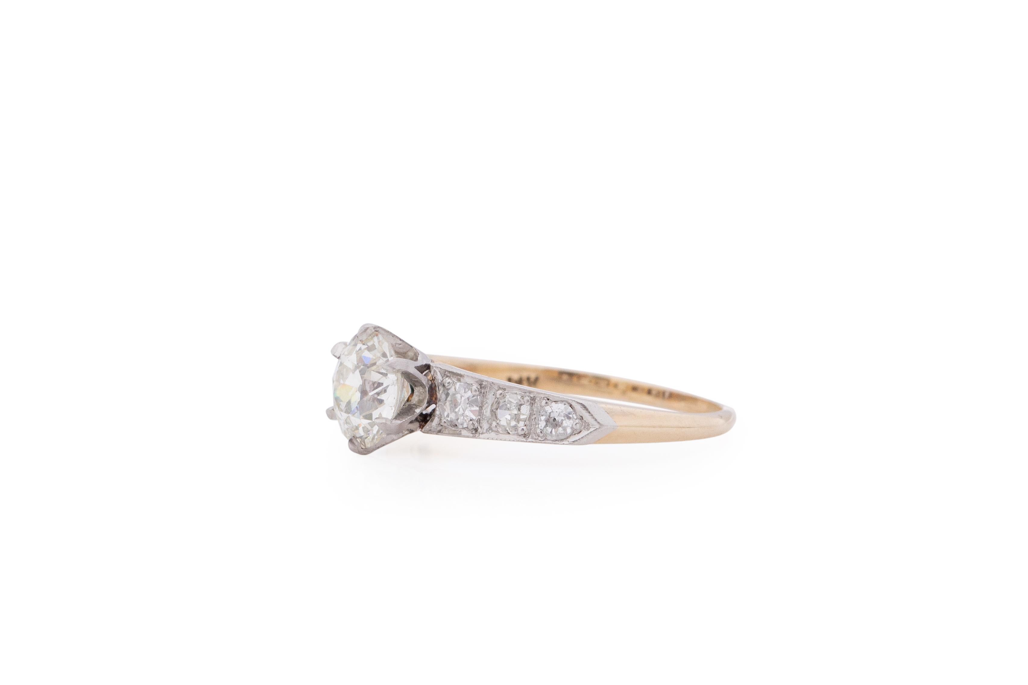 Old European Cut 1.00 Carat Edwardian Diamond 14 Karat Yellow Gold & Platinum Engagement Ring For Sale