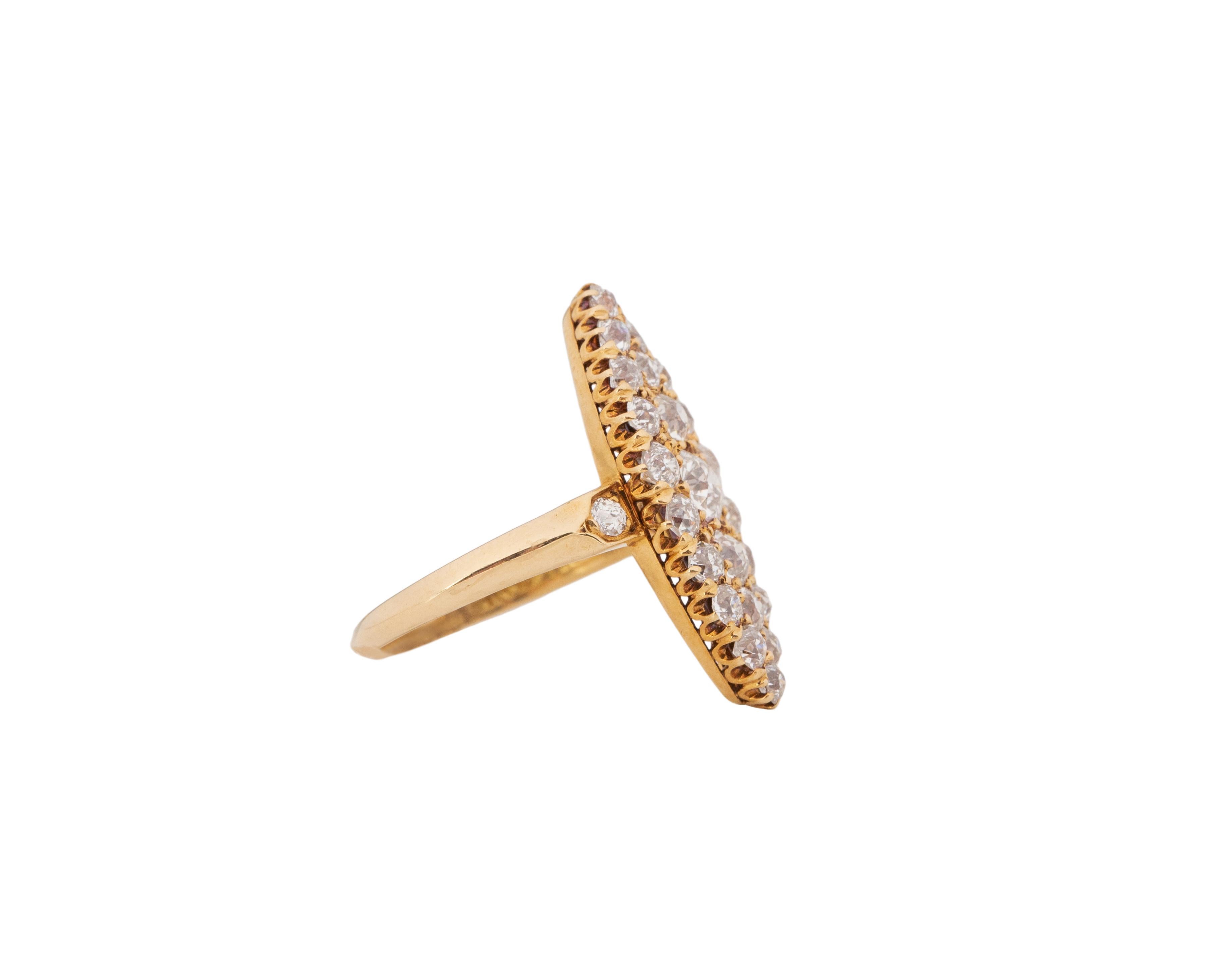 Ring Size: 4.25
Metal Type: 18k Yellow Gold [Hallmarked, and Tested]
Weight: 3.5 grams

Diamond Details:
Weight: 1.00ct, total weight
Cut: Old European brilliant
Color: F
Clarity: VS

Finger to Top of Stone Measurement: 2mm
Condition: Excellent