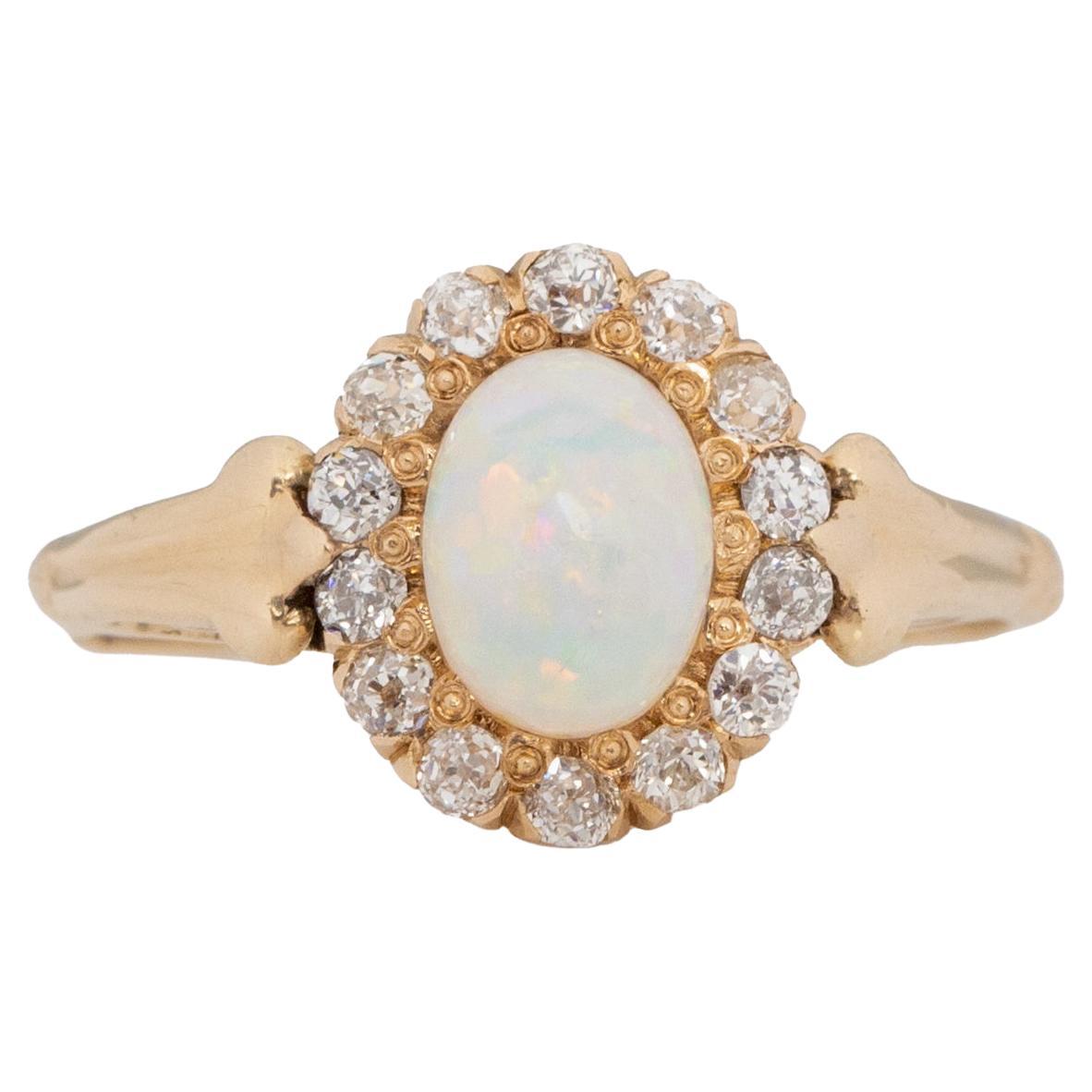 1.00 Carat Opal Yellow Gold Engagement Ring For Sale at 1stDibs