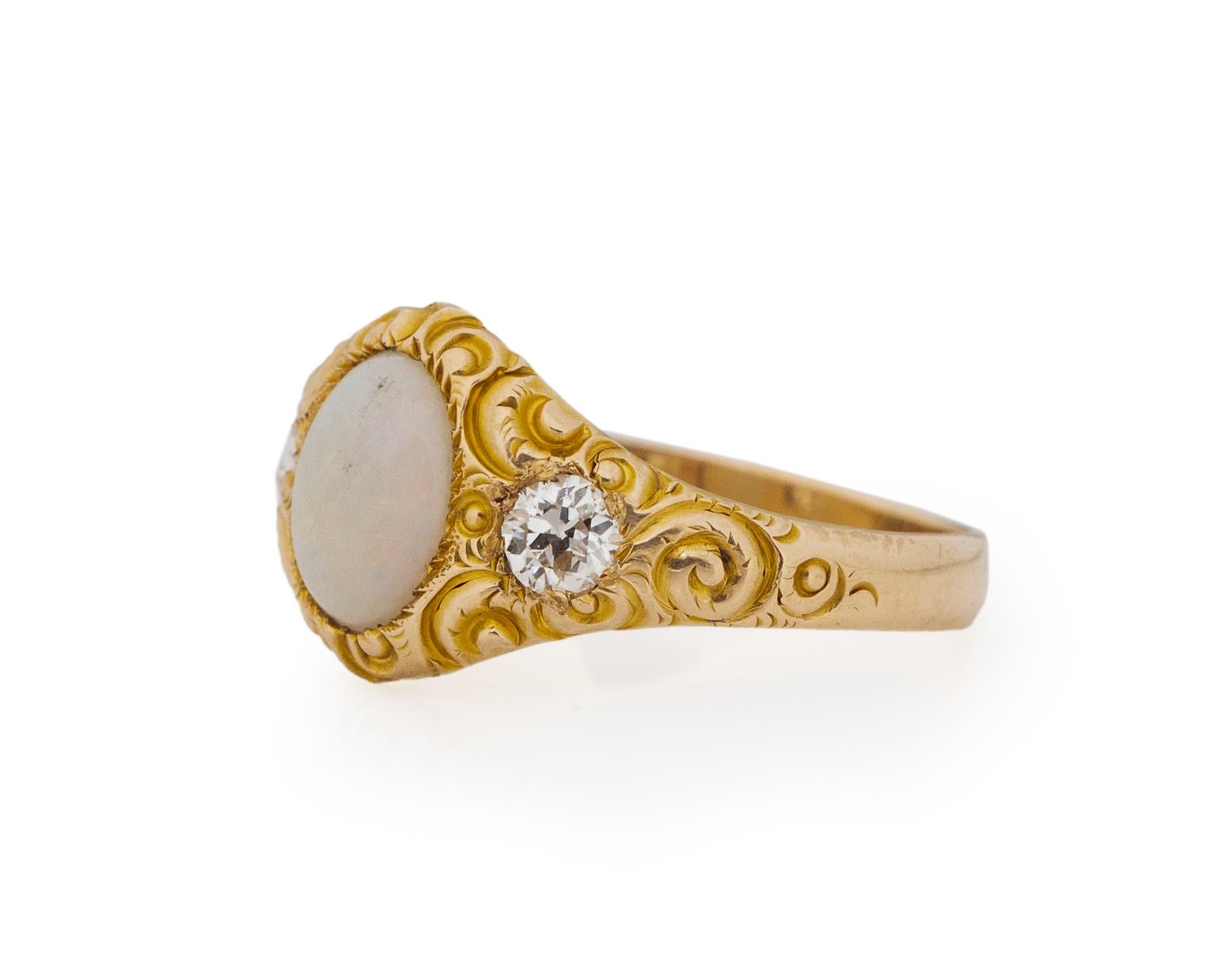 1.00 Carat Edwardian Oval Cabachon 14 Karat Yellow Gold Engagement Ring In Good Condition For Sale In Hicksville, NY