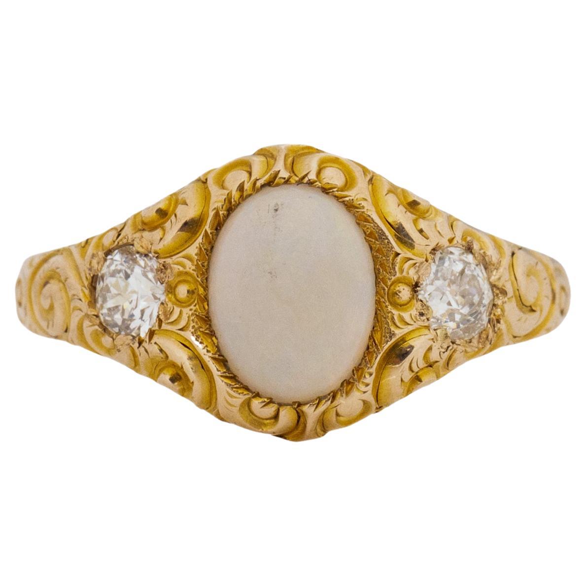 1.00 Carat Edwardian Oval Cabachon 14 Karat Yellow Gold Engagement Ring For Sale