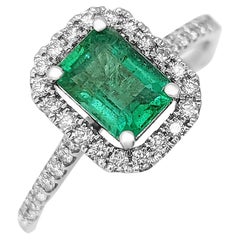 1.00 Carat Emerald & 0.30 Ct Diamonds, 14 kt. White Gold Ring