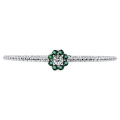 1.00 Carat Emerald and Diamond Cluster Flexible Bangle in 14K White Gold 1.00 Carat Emerald and Diamond Cluster Flexible Bangle in 14K White Gold
