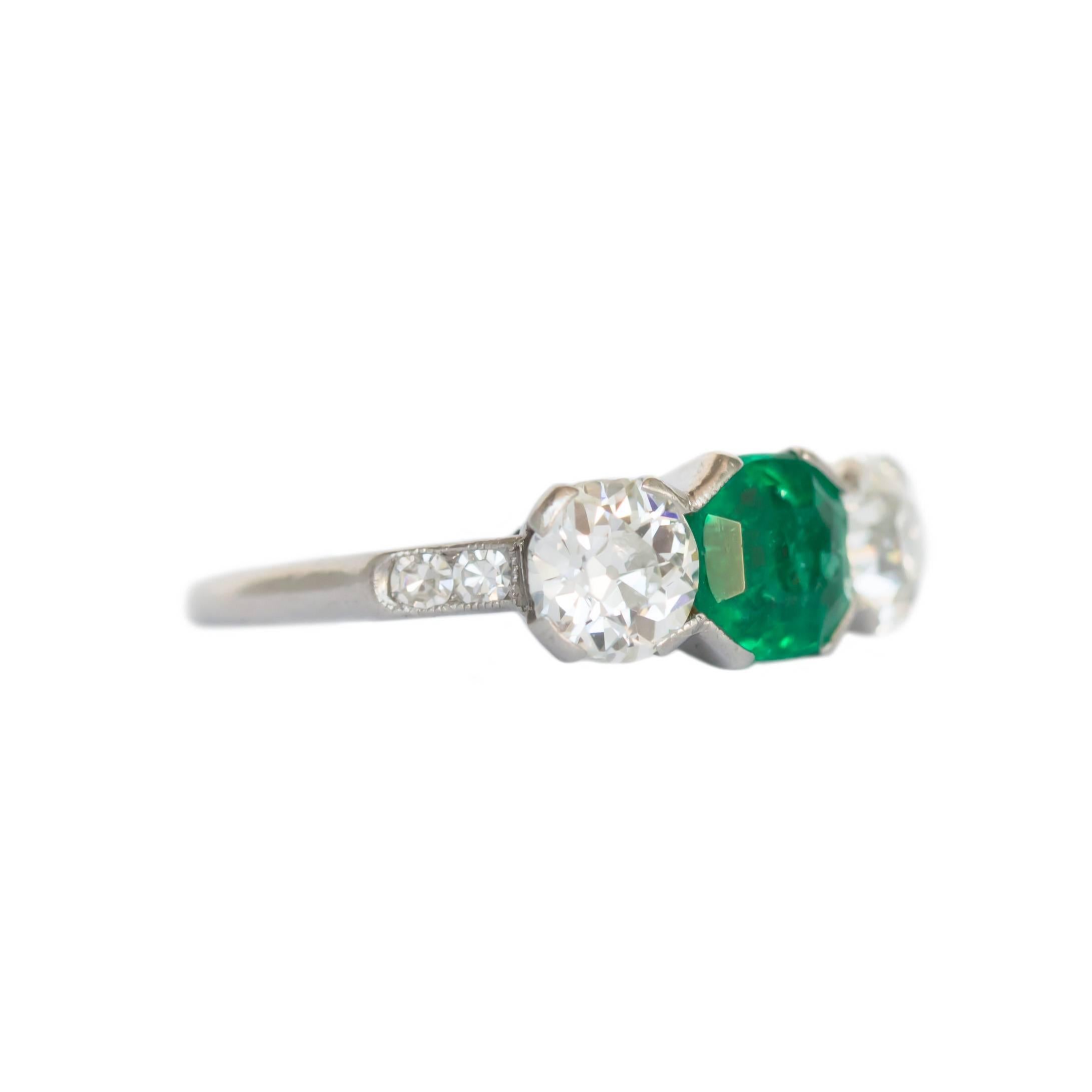 Art Deco 1.00 Carat Emerald and Diamond Platinum Engagement Ring For Sale