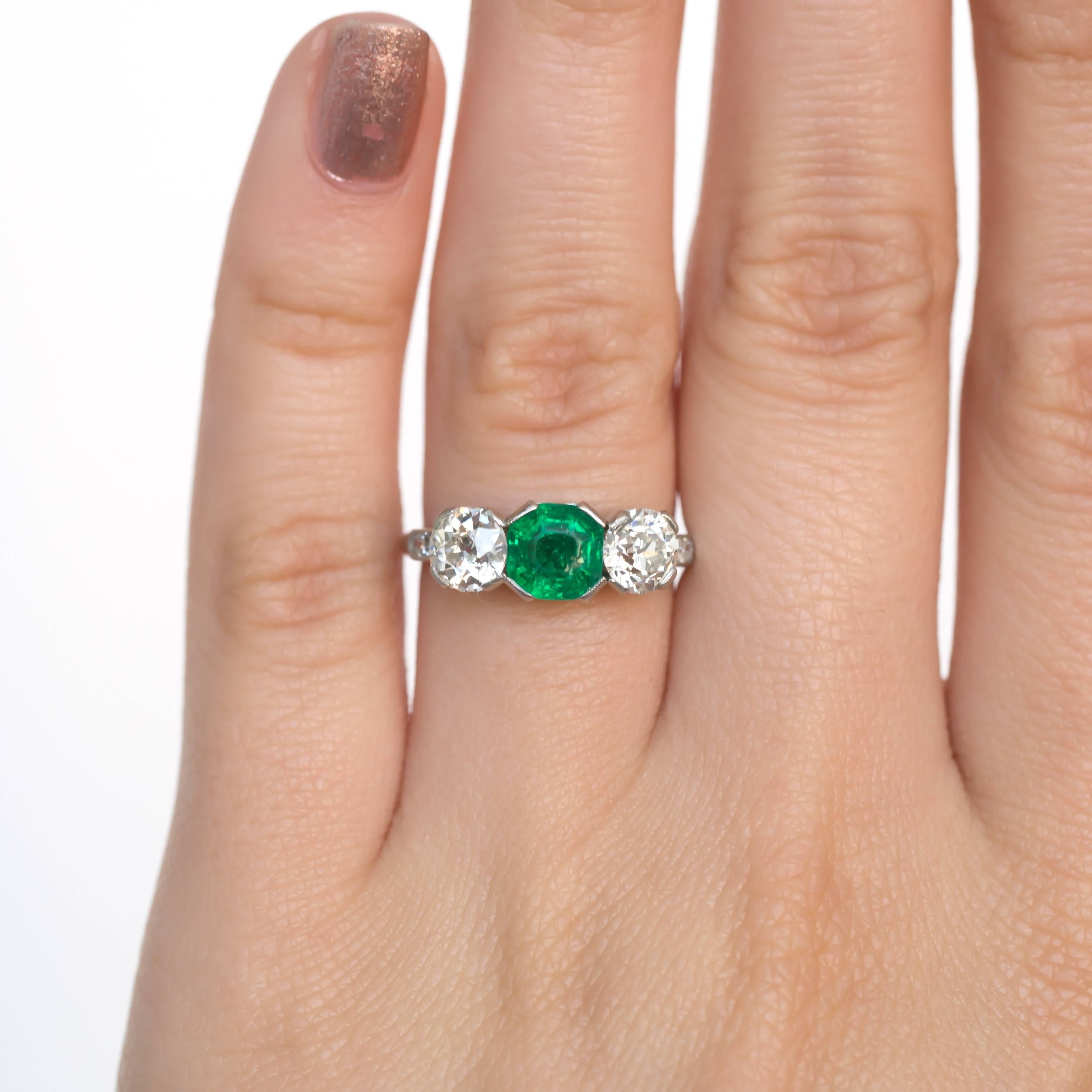 Women's or Men's 1.00 Carat Emerald and Diamond Platinum Engagement Ring For Sale