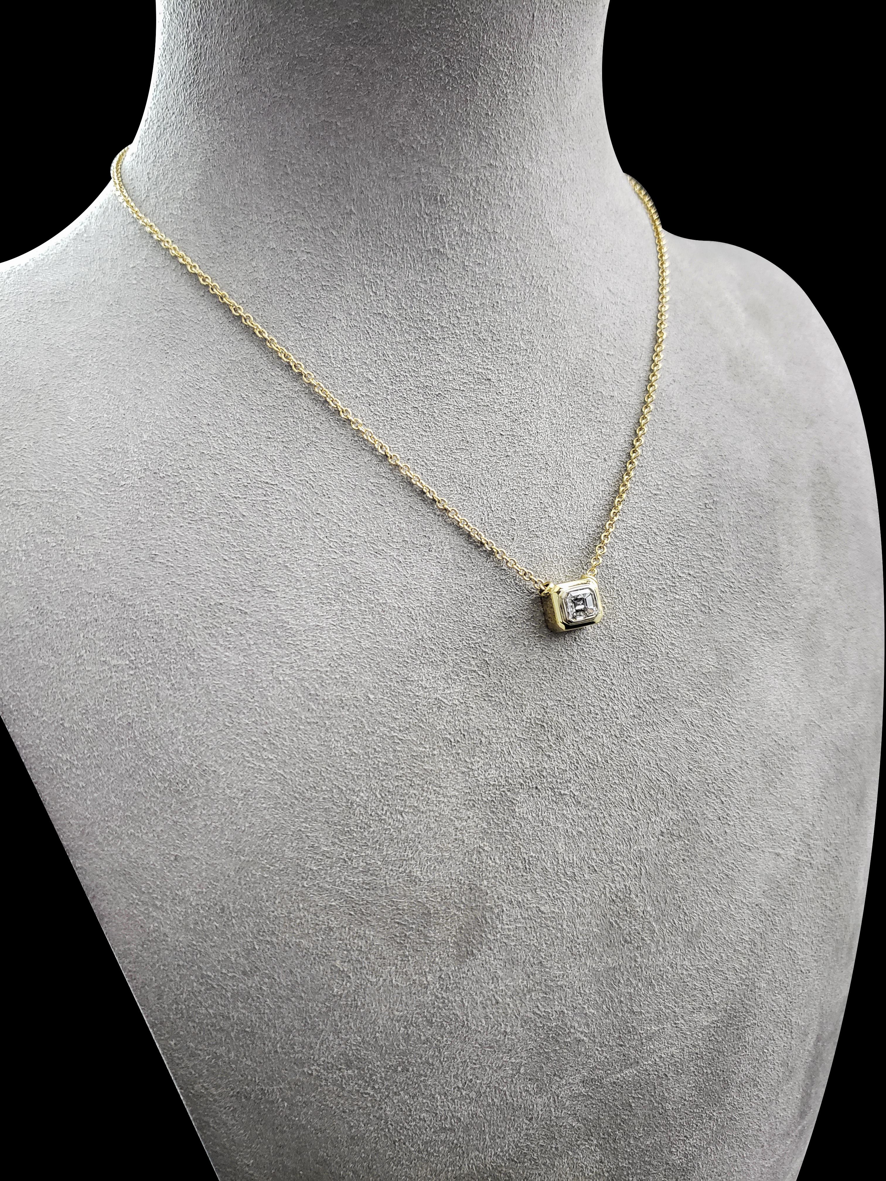 1.00 Carats Emerald Cut Diamond Bezel Set Yellow Gold Pendant Necklace 2