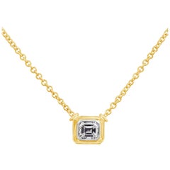 1.00 Carats Emerald Cut Diamond Bezel Set Yellow Gold Pendant Necklace