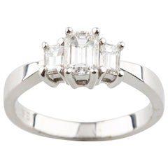 1.00 Carat Emerald Cut Diamonds 18 Karat White Gold 3-Stone Engagement Ring