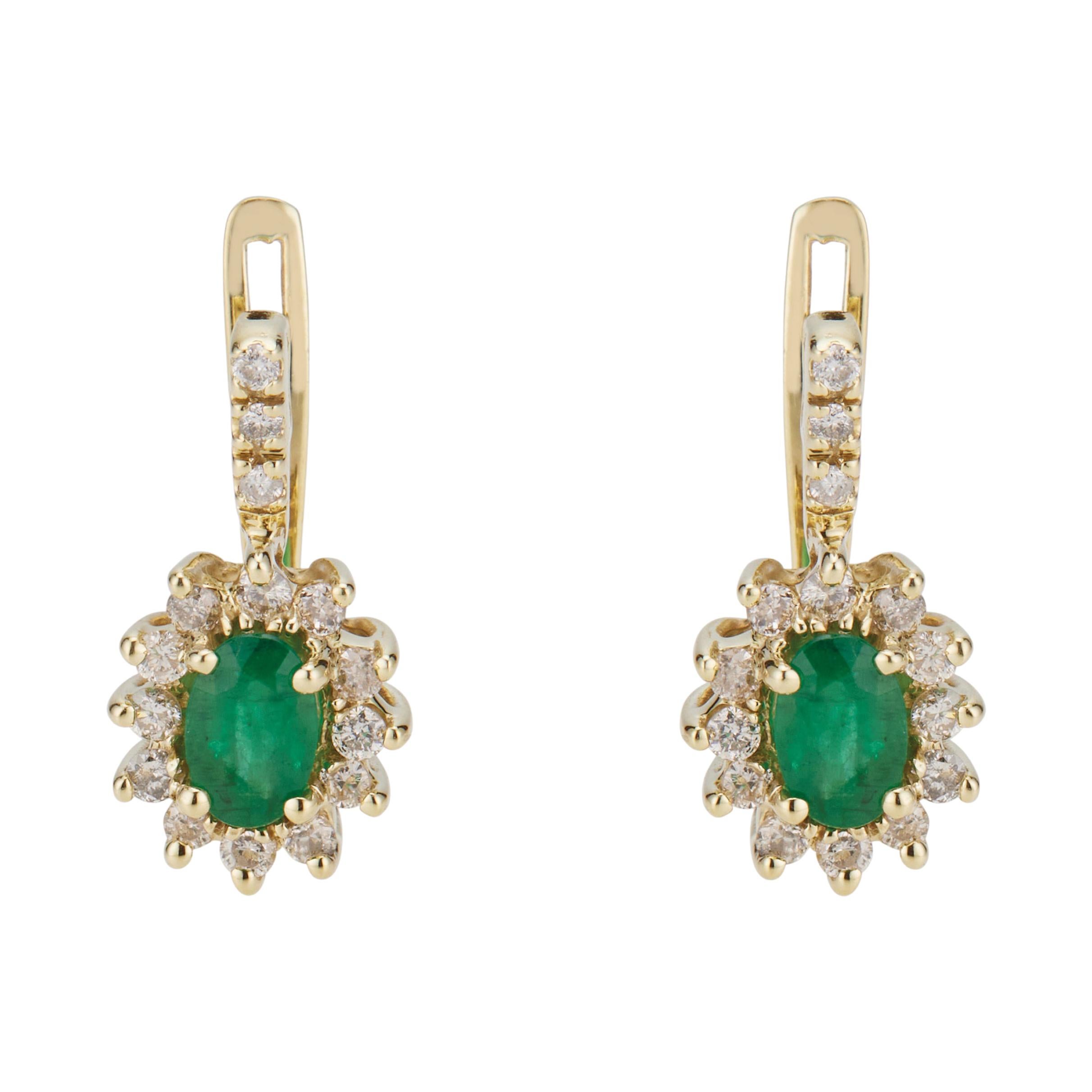 1.00 Carat Emerald Diamond Lever Back Yellow Gold Earrings