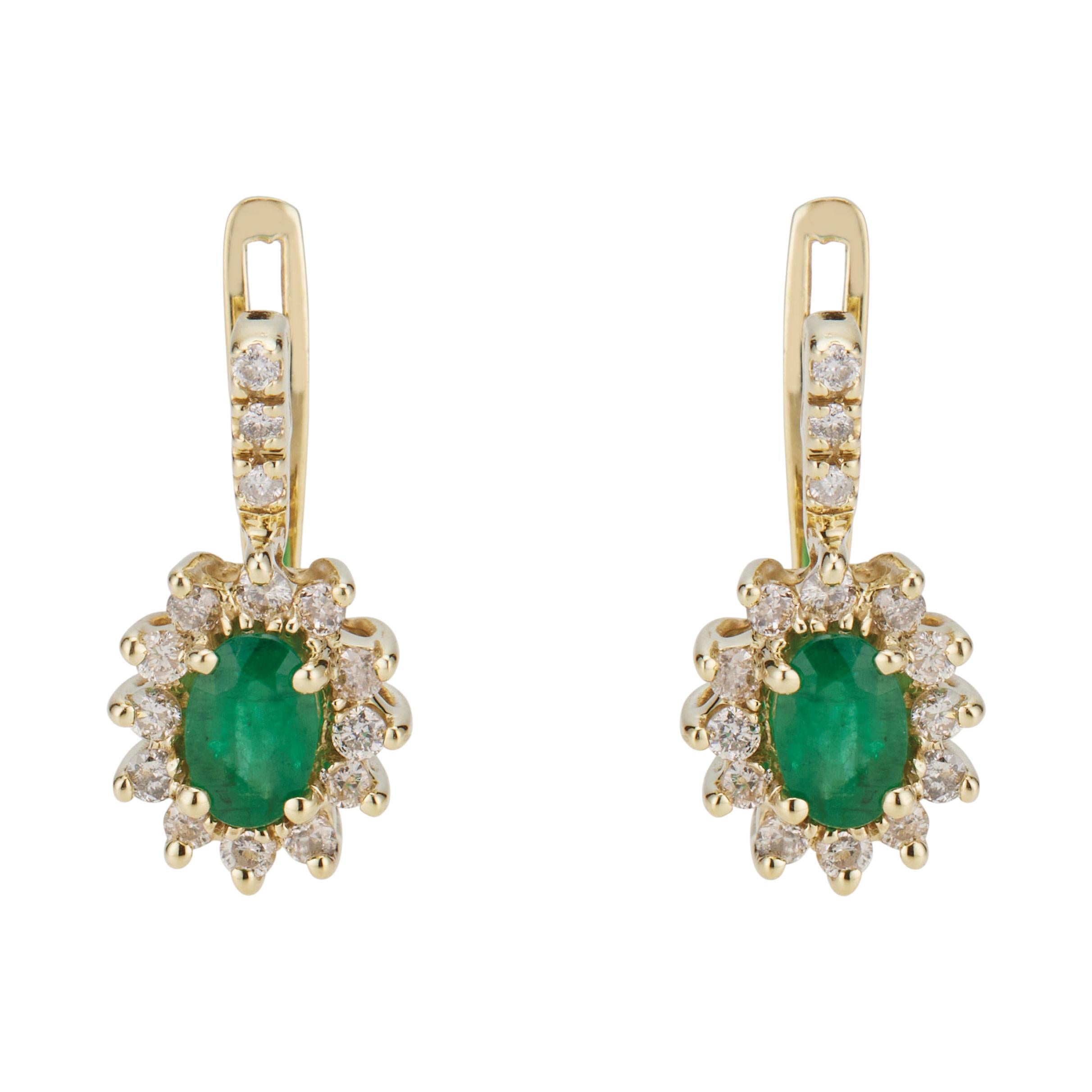 1.00 Carat Emerald Diamond Lever Back Yellow Gold Earrings