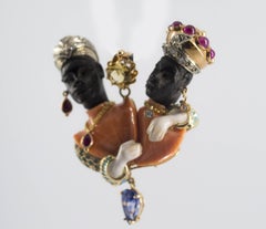 10.0 Carat Emerald Ruby Sapphire Coral Diamond Twins Moors of Venice Pendant