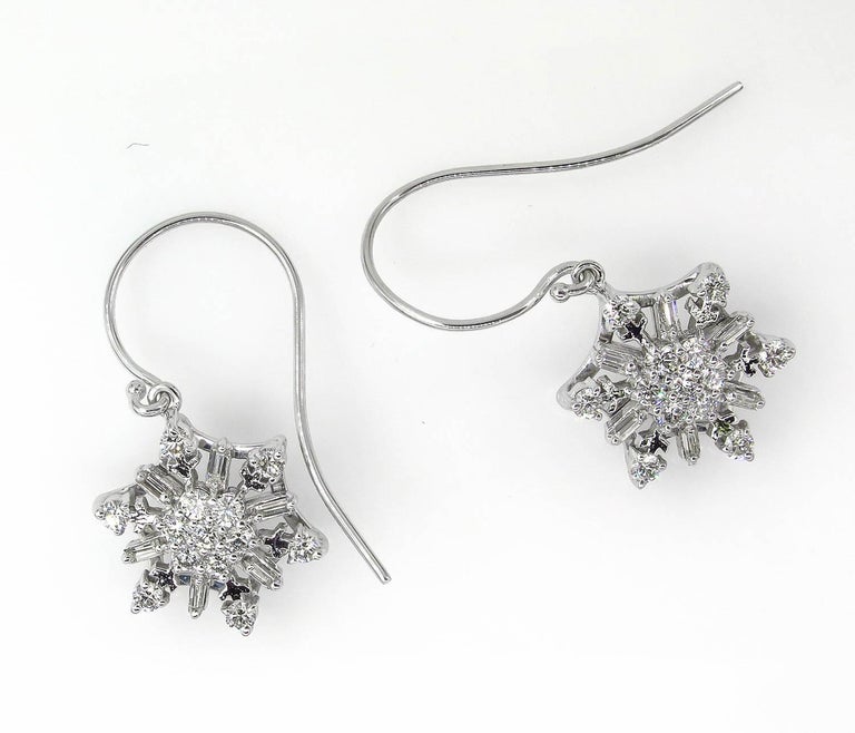 Diamond Snowflake Drop Earrings in White Gold main image 0