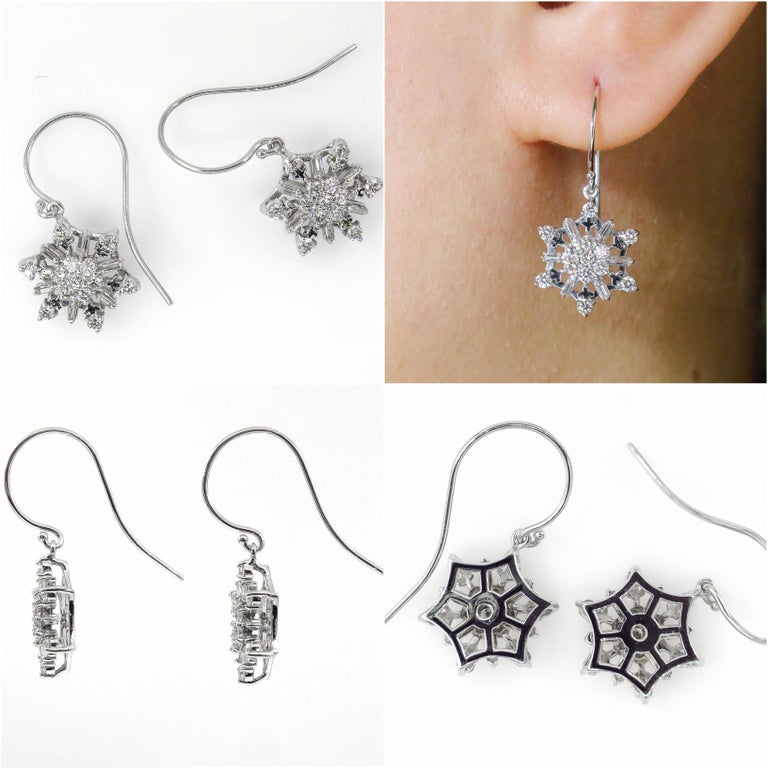 Diamond Snowflake Drop Earrings in White Gold main image 1