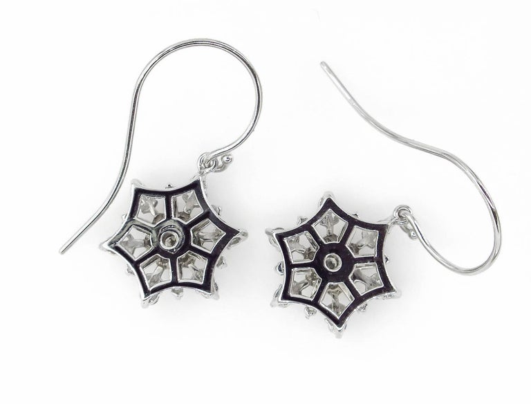 Diamond Snowflake Drop Earrings in White Gold