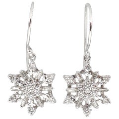 1.00 Carat Estate Vintage Diamond Snowflake Drop Earrings 14 Karat White Gold