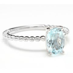 1.00 Carat Exquisite Natural Aquamarine 14 Karat Solid White Gold Ring