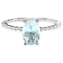 1,00 Karat exquisiter natürlicher Aquamarin 14 Karat massiver Weißgold Ring