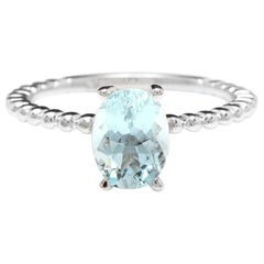 Bague en or blanc massif 14 carats avec aigue-marine naturelle exquise de 1,00 carat